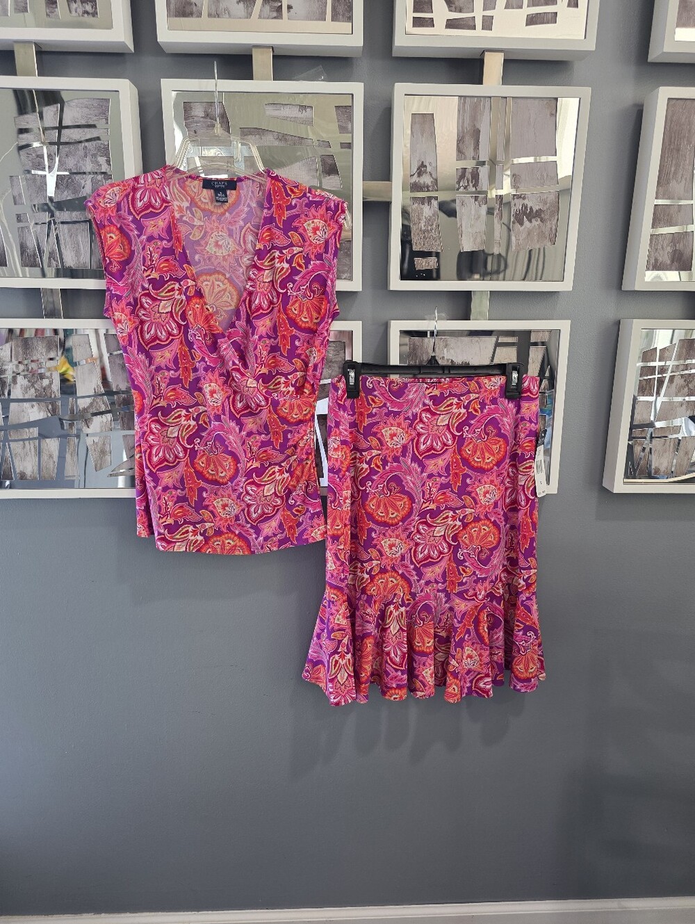 Chaps Pink and Orange Paisley Dress Set